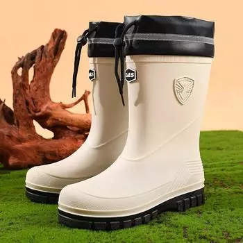 Мужские резиновые сапоги для отдыха на открытом воздухе, модные мужские высокие ботинки для походов, рыбалки, водных видов спорта, нескользящие рабочие ботинки для шеф-повара, мужские водонепроницаемые ботинки 39 бежевый