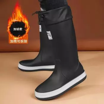 Мужские резиновые сапоги из бархата, рабочая обувь для поваров, обувь для мойки автомобилей, модная износостойкая нескользящая обувь для воды 39 чёрный