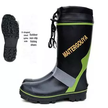 Мужские резиновые сапоги с антискользящим верхом и стальными шипами для рыбалки и катания на снегу M fits 39-40