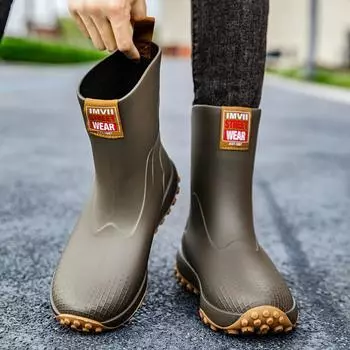 Мужские резиновые сапоги средней и низкой высоты голенища 2025 новые модные универсальные уличные нескользящие водонепроницаемые туфли легкие и простые резиновые сапоги 39 коричневый