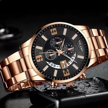 Мужские роскошные часы из нержавеющей стали кварцевые деловые наручные часы с календарем новые мужские часы для спорта бег плавание