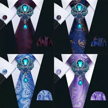Мужские роскошные галстуки Barry.Wang с брошью, носовой платок-запонка, шелковый галстук с узором пейсли, тканый свадебный комплект
