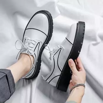 Мужские роскошные лоферы на толстой платформе, повседневная обувь, новые черно-белые туфли, мужские кожаные туфли для парикмахеров, весна и осень 38 чёрный