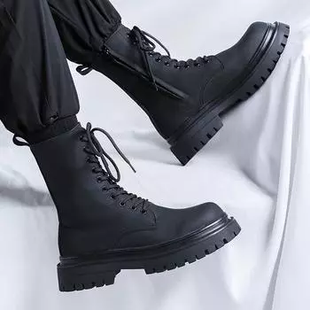 Мужские роскошные модные высокие мотоциклетные ботинки для ночного клуба, обувь из натуральной кожи, ковбойские ботинки на платформе, красивые длинные рыцарские ботинки 38 чёрный
