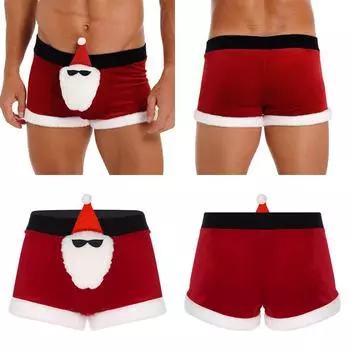 Мужские рождественские шорты-боксеры с изображением лося и Санта-Клауса, трусы для сна, нижнее белье для косплея, нижнее белье, трусы, фланелевая одежда для сна, пижамы M красный