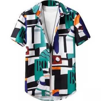 Мужские рубашки 2024 года, рубашка на Хэллоуин для мужчин, летняя повседневная модная гавайская одежда для вечеринок, топ с короткими рукавами S