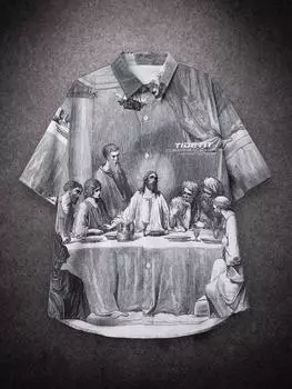 Мужские рубашки большого размера, летняя живопись с принтом, новая личность, Джокер, пары, повседневная мужская и женская шелковая винтажная одежда на пуговицах XXL серый