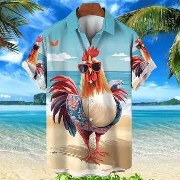 Мужские рубашки Hawaii Beach Vacation Funny Vacation Chicken Мужские рубашки с короткими рукавами Повседневные рубашки Пляжная одежда Топы Футболки больших размеров M