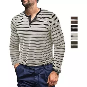 Мужские рубашки хенли из хлопковой смеси с длинными рукавами в полоску, повседневная рубашка с тремя пуговицами, свитера на осень, весну и зиму S грязно-белый