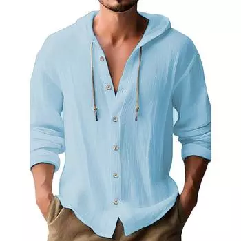 Мужские рубашки из хлопка и льна, кардиган с длинным рукавом и капюшоном, футболка, мужская блузка, летние и осенние толстовки, рубашки в гавайском стиле для пляжа S серый