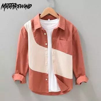 Мужские рубашки-карго в японском стиле, весенняя повседневная рабочая одежда, рубашка из 100 хлопка с длинным рукавом, цветные мужские топы, молодежная новая модная рубашка M серый