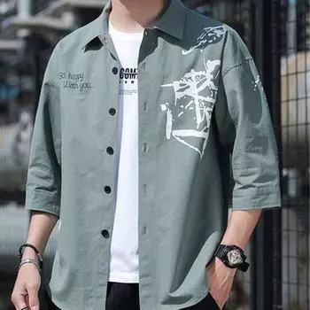 Мужские рубашки, летние рукава три четверти, верхняя одежда в стиле сафари, верхняя одежда в стиле ретро, свободная дышащая спортивная рубашка мужская M чёрный