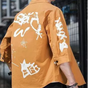 Мужские рубашки, летние рукава три четверти, верхняя одежда в стиле сафари, верхняя одежда в стиле ретро, свободная дышащая спортивная рубашка мужская M чёрный