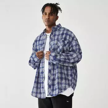 Мужские рубашки, модная мягкая повседневная свободная рваная клетчатая рубашка с длинными рукавами и отложным воротником, карманный дизайн, повседневная уличная одежда M красный