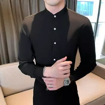 Мужские рубашки модные повседневные топы однотонные приталенные M белый