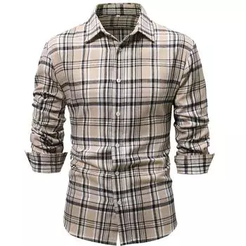 Мужские рубашки на пуговицах, стандартный крой, повседневная клетчатая рубашка с длинным рукавом S