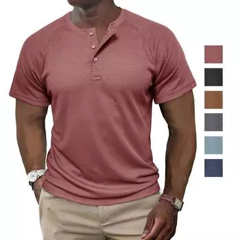 Мужские рубашки на пуговицах, вафельные футболки с короткими рукавами и круглым вырезом, летние пуловеры, повседневная праздничная повседневная одежда S ржавый красный