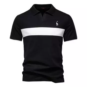 Мужские рубашки поло AIOPESON Slim Fit с однотонными полосатыми цветными блоками и воротником с вышивкой жирафа. Повседневная брендовая одежда. EUR S 55-65kg
