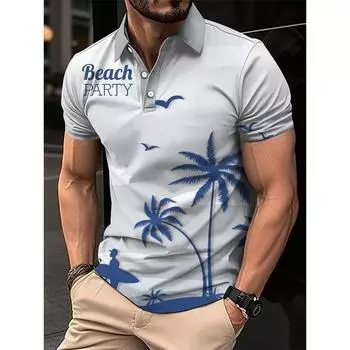 Мужские рубашки поло Coconut Tree с 3D-принтом, гавайский пляж, короткий рукав, модная удобная футболка S