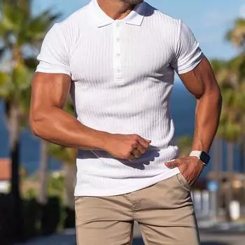 Мужские рубашки поло, футболка с высокой эластичностью, футболка с коротким рукавом, мужская спортивная одежда для спортзала, полосатое поло, мужская одежда S чёрный