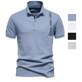 Мужские рубашки-поло, хлопковые повседневные футболки с короткими рукавами и воротником с лацканами и вышивкой, удобная мужская одежда, летние приталенные топы S синий/серый