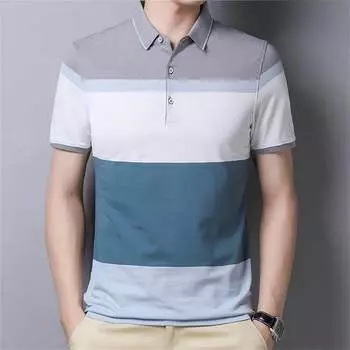 Мужские рубашки поло Новые полосатые рубашки поло с коротким рукавом Деловые повседневные рубашки поло Мужские рубашки поло Slim Fit S