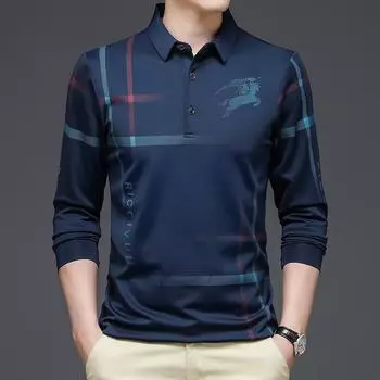 Мужские рубашки поло, осенние рубашки поло с высоким качеством печати, повседневные футболки, мужские топы с длинными рукавами M чёрный