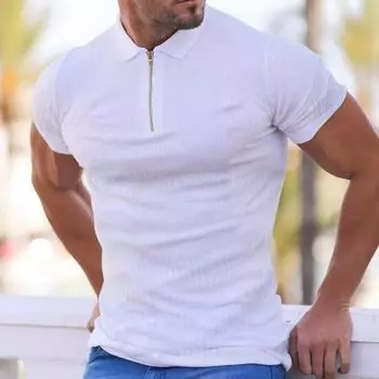Мужские рубашки поло, повседневные облегающие рубашки для тренировок, с молнией на четверть, базовые дышащие шорты с короткими рукавами, рубашки для гольфа для мужчин, летние футболки с воротником M белый