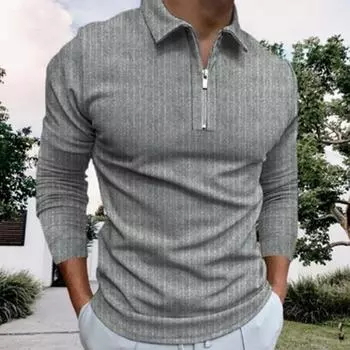 Мужские рубашки поло с длинным рукавом, модная серая линия с принтом, новая мужская рубашка поло, футболка на молнии с длинными рукавами, топ XS серый