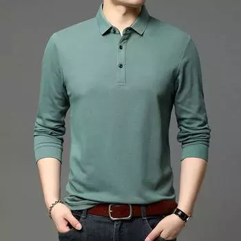 Мужские рубашки поло с длинным рукавом весна-осень, футболки, топы, блузки, майки для мужчин, толстовки, официальная одежда для офиса M серый