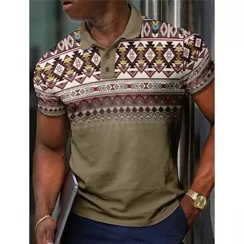 Мужские рубашки поло в этническом стиле Рубашки поло с коротким рукавом Рубашки с воротником Винтажная повседневная одежда для отпуска Наряды для вечеринок Пуговицы S