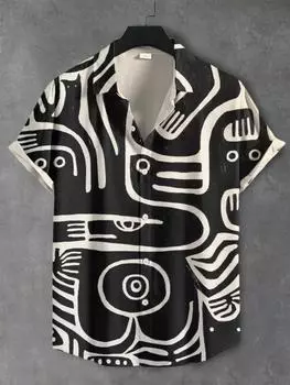 Мужские рубашки с 3D-графикой и принтом, рубашка с короткими рукавами и пуговицами на лацканах, летние свободные топы, повседневные гавайские рубашки для отпуска S