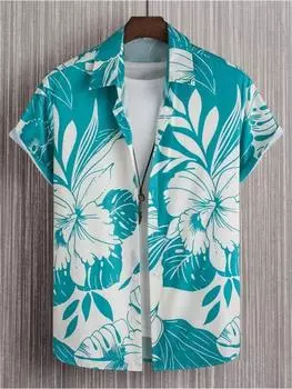 Мужские рубашки с 3D-принтом в гавайском стиле для летних пляжных вечеринок, с короткими рукавами, мужская дышащая верхняя одежда для улицы, модная уличная одежда S