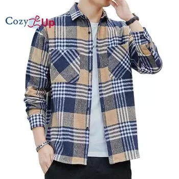 Мужские рубашки с длинным рукавом Cozy Up для отдыха, удобная посадка в клетку из смеси хлопка M красный