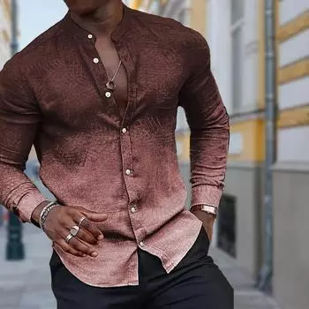 Мужские рубашки с длинным рукавом и градиентным принтом, повседневные кардиганы с новой пуговицой, модные рубашки для праздников XS красный