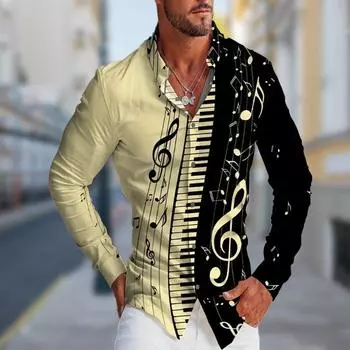 Мужские рубашки с длинным рукавом и принтом клавиш пианино, повседневные кардиганы, новые пуговицы, модные рубашки для праздников XS белый
