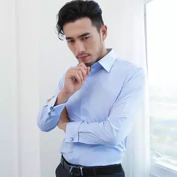 Мужские рубашки с длинным рукавом, официальные французские запонки, рубашки без кармана, квадратный воротник, однотонные, стандартная посадка S