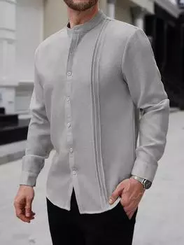 Мужские рубашки с длинным рукавом, повседневные футболки, однотонные топы на пуговицах с V-образным вырезом L хаки