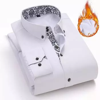 Мужские рубашки с длинным рукавом SlimFit Casual Business, утолщенные, для отдыха, для среднего возраста, однотонные, белые, удобные и дышащие, молодежная мода 37 белый