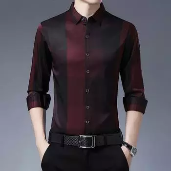 Мужские рубашки с длинными рукавами для мужчин среднего возраста, деловая повседневная одежда, тонкая модная клетка, рубашки без железа, мужская осенняя одежда M