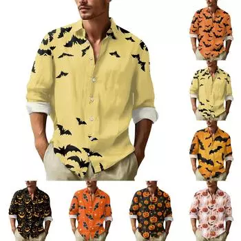 Мужские рубашки с длинными рукавами и пуговицами на Хэллоуин, мужские повседневные модные рубашки с длинными рукавами XXXL зелёный