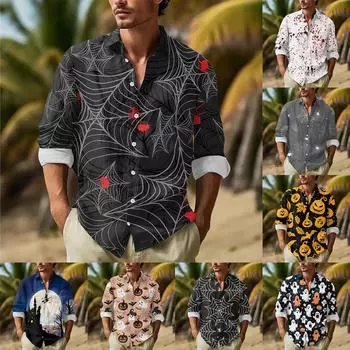 Мужские рубашки с длинными рукавами и пуговицами на Хэллоуин, мужские повседневные модные рубашки с длинными рукавами XXXL разноцветный