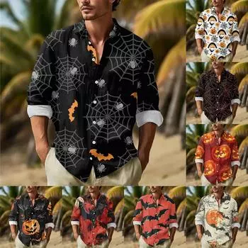 Мужские рубашки с длинными рукавами и пуговицами на Хэллоуин, мужские повседневные модные рубашки с длинными рукавами XXL оранжевый