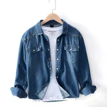 Мужские рубашки с длинными рукавами Мужские джинсовые рубашки Большие размеры Джинсовые рубашки с длинными рукавами Slim Fit Плюс размер Модная рубашка XXXL серый