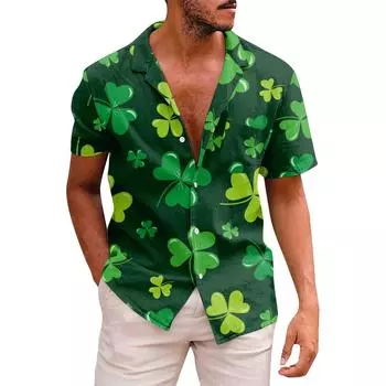 Мужские рубашки с коротким рукавом на пуговицах с принтом. Мужские повседневные модные рубашки с коротким рукавом. L армия зеленый