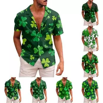 Мужские рубашки с коротким рукавом на пуговицах с принтом. Мужские повседневные модные рубашки с коротким рукавом. L армия зеленый
