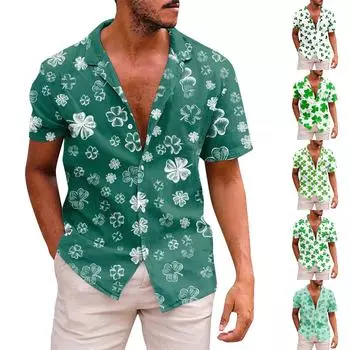 Мужские рубашки с коротким рукавом на пуговицах с принтом. Мужские повседневные модные рубашки с коротким рукавом. L армия зеленый