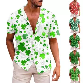 Мужские рубашки с коротким рукавом на пуговицах с принтом. Мужские повседневные модные рубашки с коротким рукавом. L армия зеленый