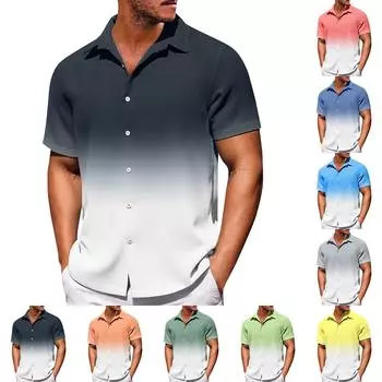 Мужские рубашки с короткими рукавами и пуговицами с градиентом. Мужские повседневные модные рубашки с короткими рукавами. L синий