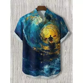 Мужские рубашки с красивыми рисунками, рубашки с коротким рукавом и лацканами на пуговицах, летние свободные топы, повседневные гавайские рубашки для отпуска S